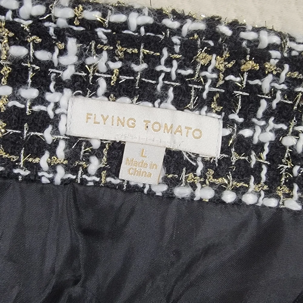 Flying Tomato Tweed Mini Skirt with Pearl Accents Size Large - Black and White